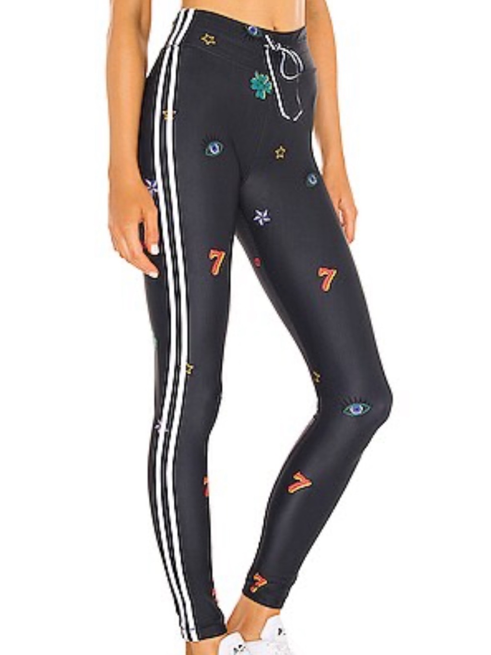 The Upside Lucky Symbols Leggings with White Side Stripes, Dark Navy, 4